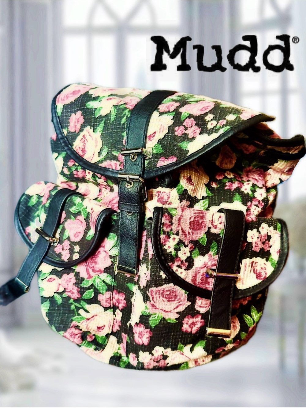 Mudd Floral Canvas Backpack - Pink Rose Print